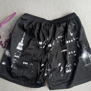 Eric Emanuel Black and White Athletic Shorts with Geometric Design